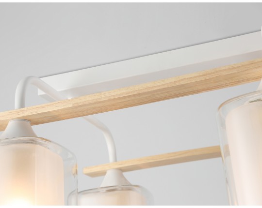  Светильник потолочный со стеклянными плафонами TR3033246/4 WH/WD белый/дерево E27/4 max 60W 340*340*245