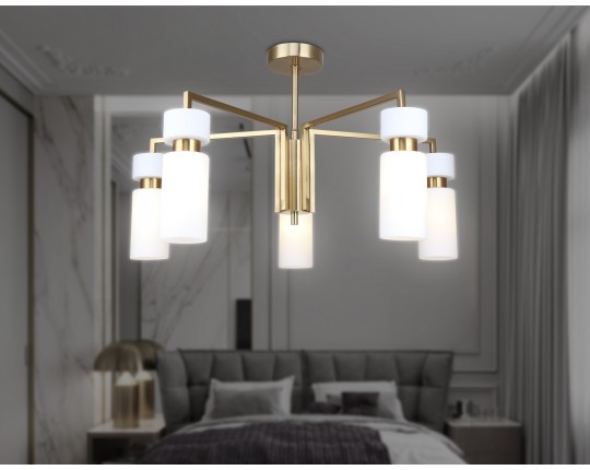  Люстра на штанге LH56124/5 BS/FR латунь/белый матовый E14*5 max 40W D605*350