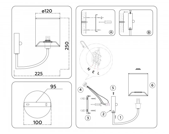  Настенный светильник с абажуром LH71275 BS/DB латунь/темно синий E14 max 40W 225*120*250