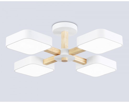  Люстра светодиодная на штанге FL4879/4 WH/WD белый/дерево 72W 3000-6000K D610*160 (без ПДУ)