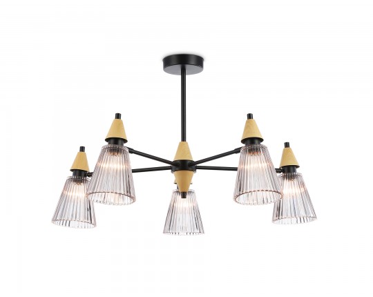  Люстра на штанге LH58114/5 BK/LW/SM черный/светлое дерево/дымчатый E14*5 max 40W D660*390