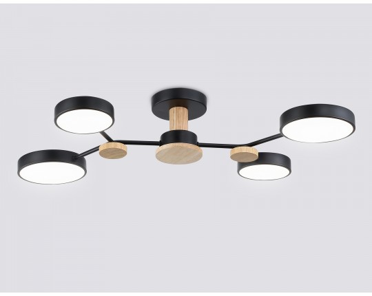  Люстра светодиодная на штанге FL4860/4 BK/WD черный/дерево 60W 3000-6000K 700*400*120 (без ПДУ)