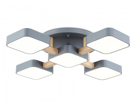  Люстра светодиодная на штанге FL4882/5 GR/WD серый/дерево 90W 3000-6000K 675*675*110 (без ПДУ)