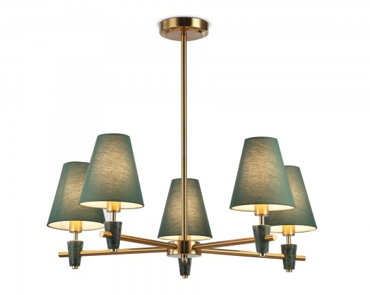  Люстра на штанге с абажурами и мрамором LH75051/5 BS/GN латунь/зеленый E14*5 max 40W D700*580