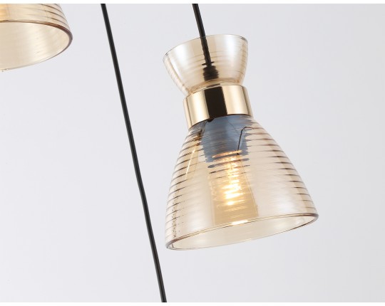  Светильник подвесной со стеклянными плафонами TR3405/3 BK/FGD/TI черный/золото/янтарь E27/3 max 60W D345*1000