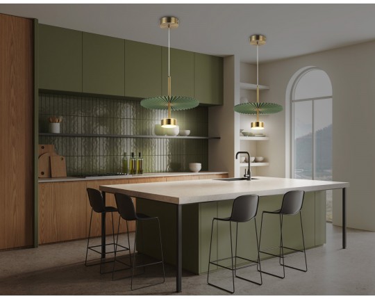  Подвесной светодиодный светильник LH72609 BK/GR латунь/зеленый 6W 3000K D300*260-1770