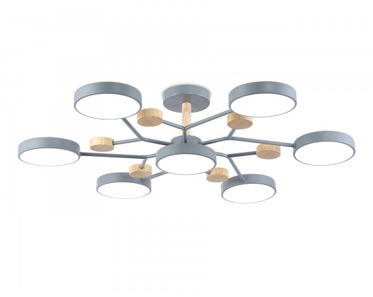  Люстра светодиодная на штанге FL4865/7 GR/WD серый/дерево 126W 3000-6000K D830*190 (без ПДУ)