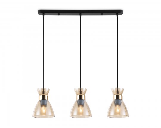  Светильник подвесной со стеклянными плафонами TR3404/3 BK/FGD/TI черный/золото/янтарь E27/3 max 60W 550*135*1000