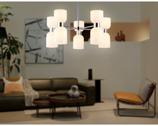  Люстра на штанге LH56083/10 СH/FR хром/белый матовый E14*10 max 40W D700*510