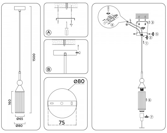  Подвесной светильник LH55251 BK/BS/CL черный/латунь/прозрачный E14 max 40W D65*1500
