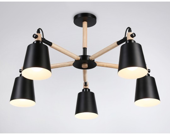  Подвесная люстра TR82211/5 BK/LW черный/светлое дерево E27/5 max 40W D780*430
