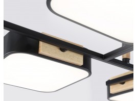  Люстра светодиодная на штанге FL4887/6 BK/WD черный/дерево 108W 3000-6000K 850*430*140 (без ПДУ)