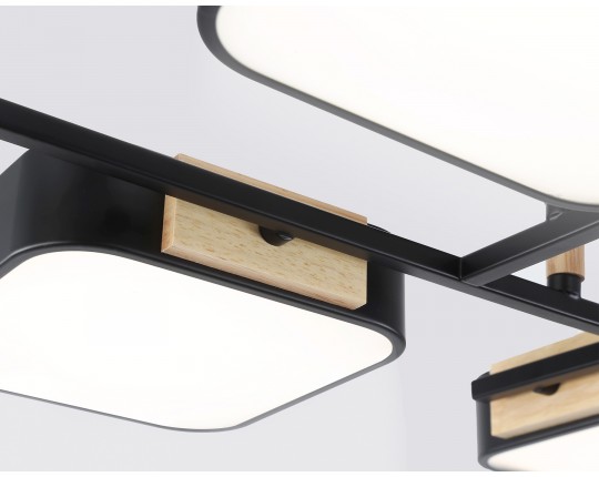  Люстра светодиодная на штанге FL4887/6 BK/WD черный/дерево 108W 3000-6000K 850*430*140 (без ПДУ)