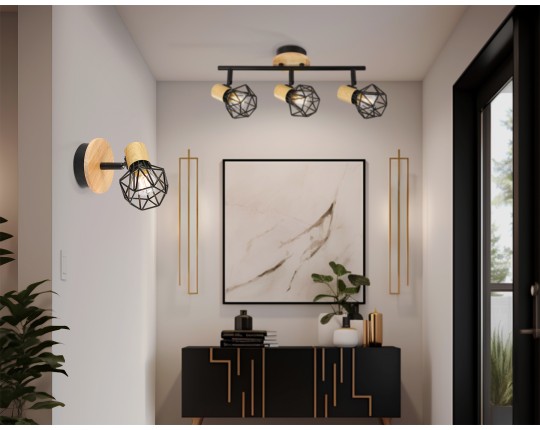  Настенно-потолочный спот в стиле лофт TR8751 BK/WD черный/дерево IP20 E27 D115*175