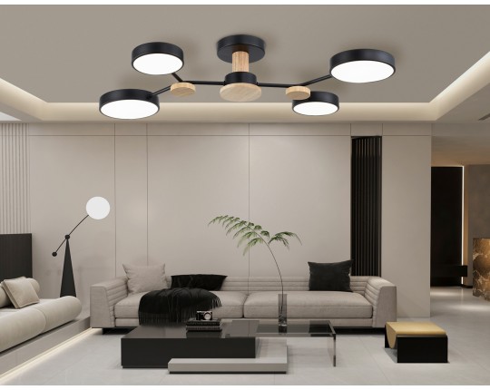  Люстра светодиодная на штанге FL4860/4 BK/WD черный/дерево 60W 3000-6000K 700*400*120 (без ПДУ)