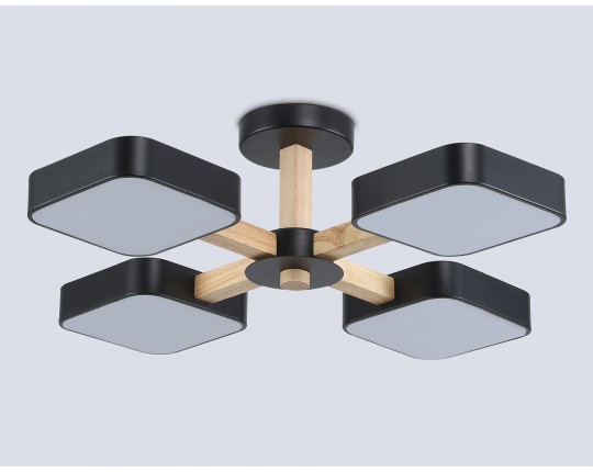  Люстра светодиодная на штанге FL4880/4 BK/WD черный/дерево 72W 3000-6000K D610*160 (без ПДУ)