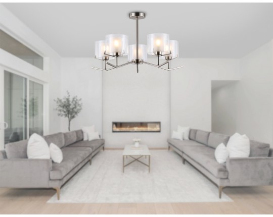  Люстра со стеклянными плафонами на штанге LH57001/5 SN/FR никель/белый матовый E14/5 max 40W D690*390