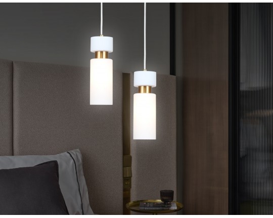  Подвесной светильник LH56122 BS/FR латунь/белый матовый E14 max 40W D65*1500