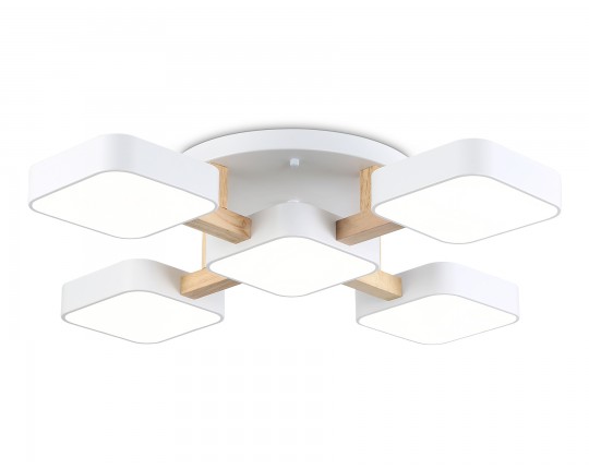  Люстра светодиодная на штанге FL4881/5 WH/WD белый/дерево 90W 3000-6000K 675*675*110 (без ПДУ)