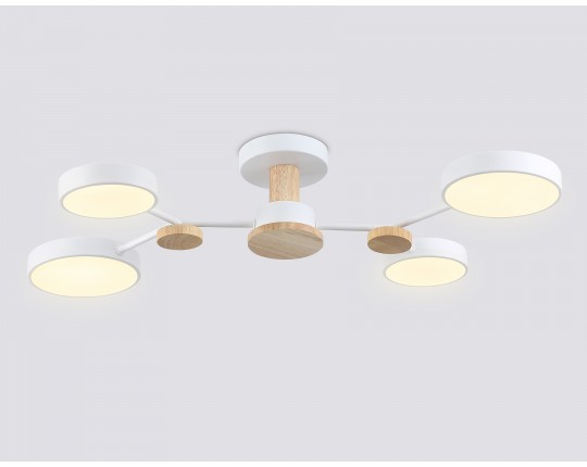  Люстра светодиодная на штанге FL4858/4 WH/WD белый/дерево 60W 3000-6000K 700*400*120 (без ПДУ)