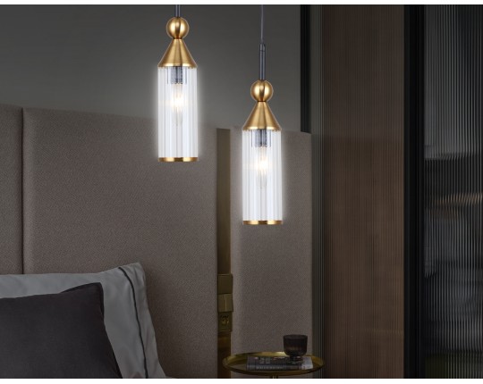  Подвесной светильник LH55251 BK/BS/CL черный/латунь/прозрачный E14 max 40W D65*1500