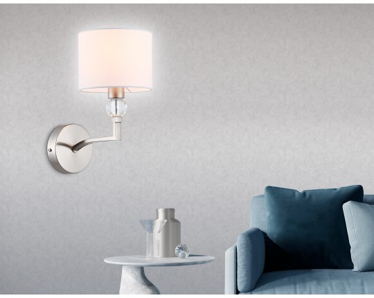  Настенный светильник с абажуром и хрусталем LH71125 SN/WH никель/белый E14 max 40W 220*140*250