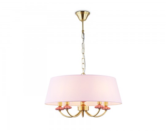  Подвесная люстра с абажуром и декором из керамики LH75021/5 GD/PI золото/розовый E14/5 max 40W D550*730