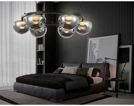  Подвесной светодиодный светильник LH12003/6 BK/GD/SM черный/золото/дымчатый 36W 3000K D760*175