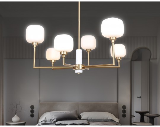  Люстра на штанге с мрамором LH53015/6 BS/FR латунь/белый матовый G9*6 max 40W D690*680