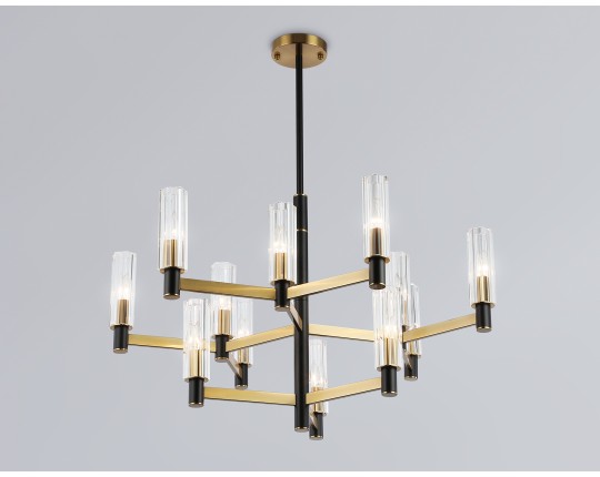  Люстра на штанге LH55515/12 BK/BS/CL черный/латунь/прозрачный E14*12 max 40W D860*905