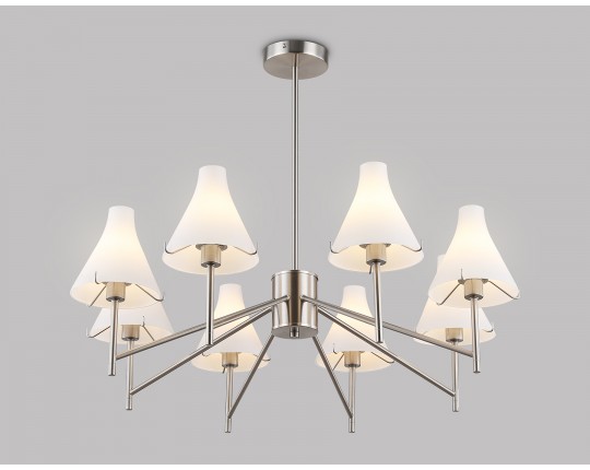  Люстра со стеклянными плафонами на штанге LH57125/8 SN/FR никель/белый матовый E14/8 max 40W D800*650