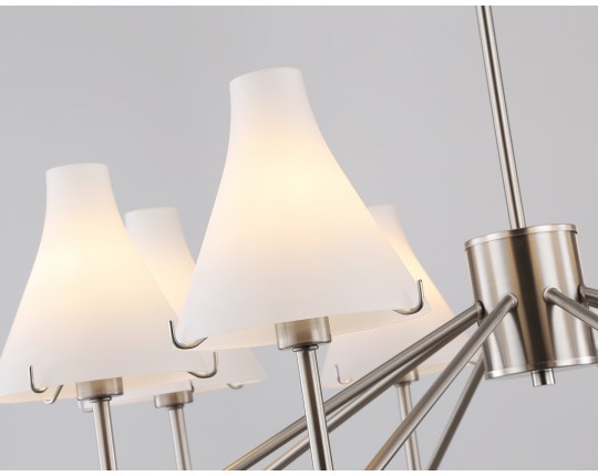  Люстра со стеклянными плафонами на штанге LH57125/8 SN/FR никель/белый матовый E14/8 max 40W D800*650