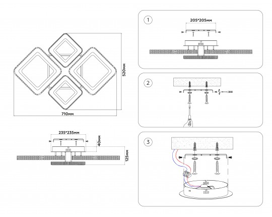  Потолочный светодиодный светильник с пультом FA8878/2+2 WH белый 3000K-6400K 88W 710*520*125 (ПДУ ИК)