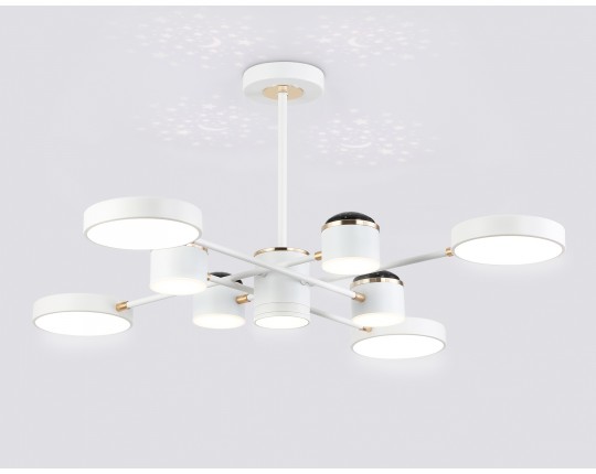  Люстра светодиодная на штанге FL51627/9+4 WH/FGD белый/золото 132W 3000-6000K D850*370 (без ПДУ)