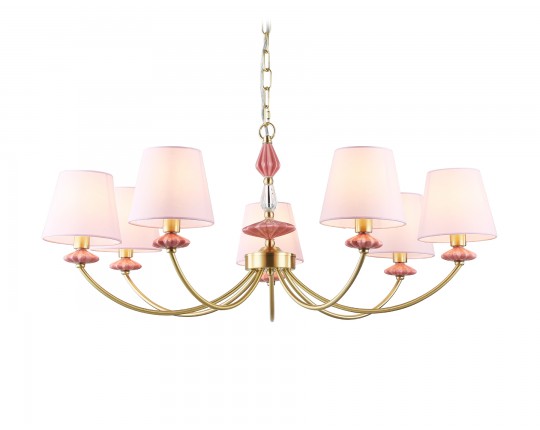  Подвесная люстра с абажуром и декором из керамики LH75025/7 GD/PI золото/розовый E14/7 max 40W D890*800