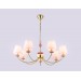 Подвесная люстра с абажуром и декором из керамики LH75025/7 GD/PI золото/розовый E14/7 max 40W D890*800
