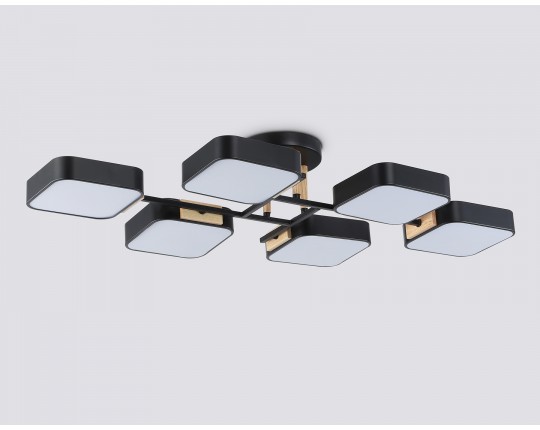  Люстра светодиодная на штанге FL4887/6 BK/WD черный/дерево 108W 3000-6000K 850*430*140 (без ПДУ)