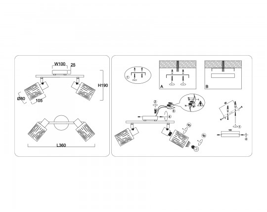  Настенно-потолочный спот в стиле лофт TR8664/2 WH белый E14/2 max 60W 360*100*190
