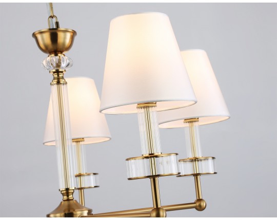  Подвесная люстра с абажурами и хрусталем LH71021/5 BS/WH латунь/белый E14*5 max 40W D670*1130