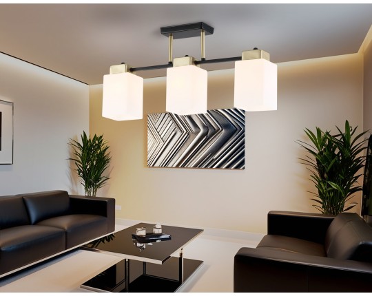  Люстра на штанге со стеклянными плафонами TR303046/3 BK/GD черный/золото E27/3 max 60W 540*100*270