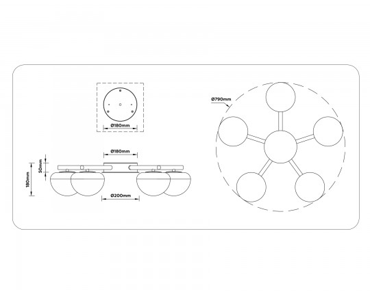  Потолочный светодиодный светильник LH12009/5 BK/GD/SM черный/золото/дымчатый 30W 3000K D790*180