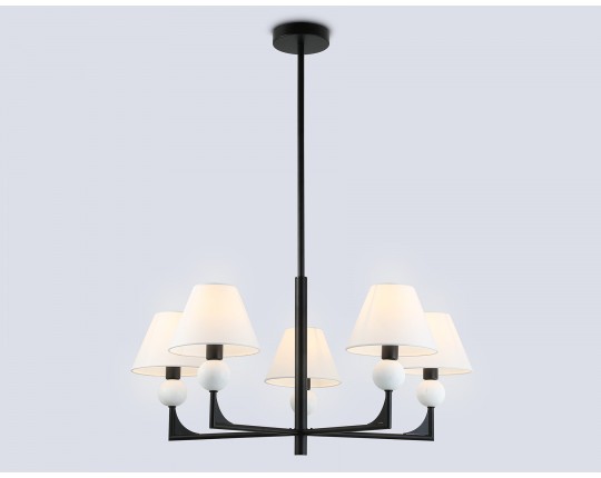  Люстра на штанге с абажурами LH75153/5 BK/FR черный/белый матовый E14*5 max 40W D730*580
