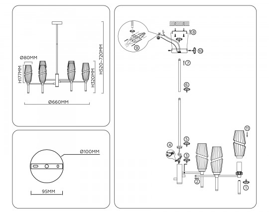  Люстра на штанге LH55201/6 BS/CL латунь/прозрачный E14*6 max 40W D660*520