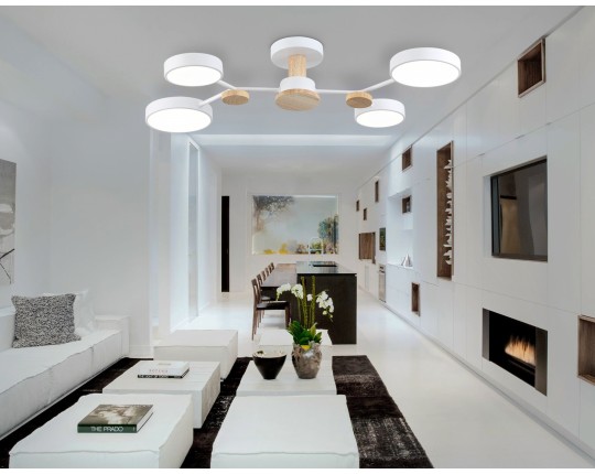  Люстра светодиодная на штанге FL4858/4 WH/WD белый/дерево 60W 3000-6000K 700*400*120 (без ПДУ)