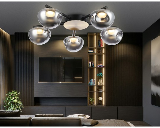  Потолочный светодиодный светильник LH12009/5 BK/GD/SM черный/золото/дымчатый 30W 3000K D790*180