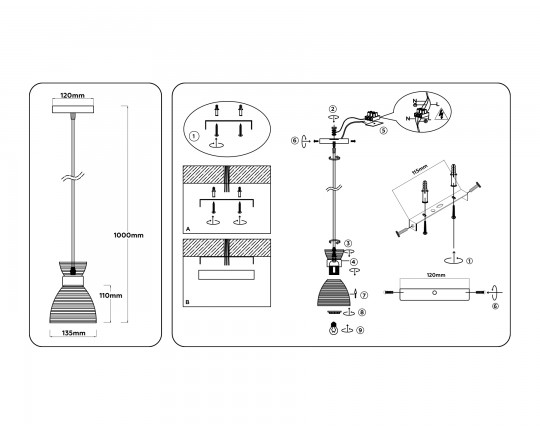  Светильник подвесной со стеклянным плафоном TR3406 BK/FGD/SM черный/золото/дымчатый E27 max 60W D135*1000