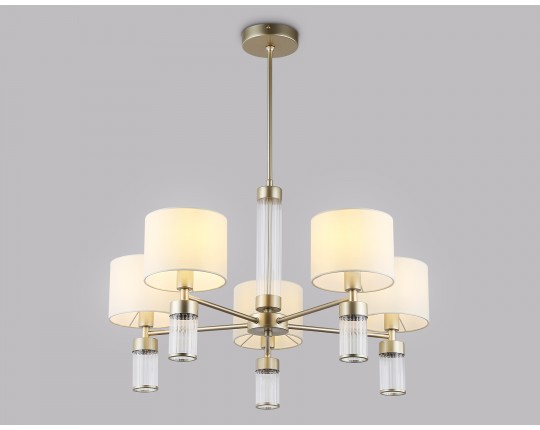  Люстра с абажурами на штанге LH71301/5 CGD/WH золото/белый E14/5 max 40W D680*740