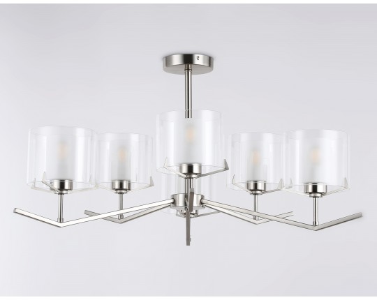  Люстра со стеклянными плафонами на штанге LH57002/6 SN/FR никель/белый матовый E14/6 max 40W D850*420