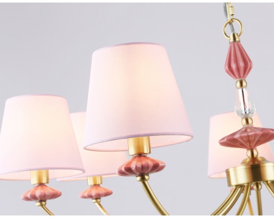  Подвесная люстра с абажуром и декором из керамики LH75025/7 GD/PI золото/розовый E14/7 max 40W D890*800