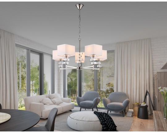  Подвесная люстра с абажурами LH71321/5 SN/WH никель/белый E14/5 max 40W D700*850